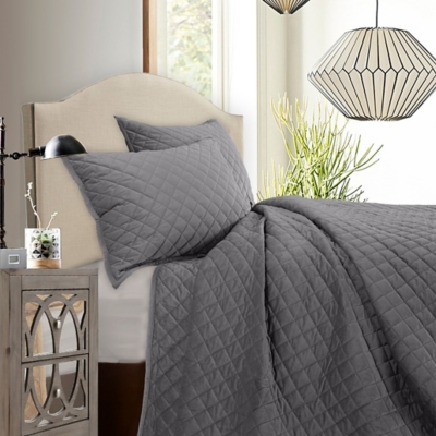 HiEnd Accents Diamond Full/Queen Velvet Quilt, Gray, rollover