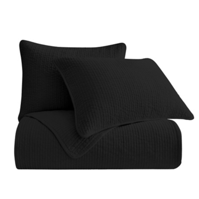 HiEnd Accents Stonewashed 3-Piece Full/Queen Quilt Set, Black, large