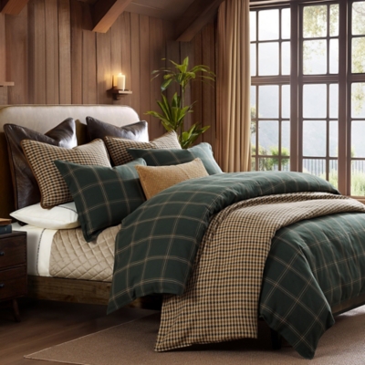 HiEnd Accents Windowpane 3-Piece Queen Duvet Cover Set, Hunter Green, large