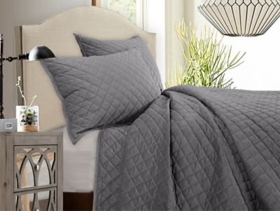 Luxe 3-Piece King Quilt Set, Gray, rollover