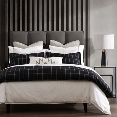 HiEnd Accents Windowpane 3-Piece King Duvet Cover Set, Black, rollover