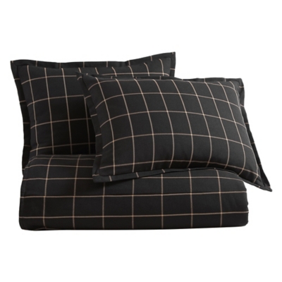 HiEnd Accents Windowpane 3-Piece King Duvet Cover Set, Black, large