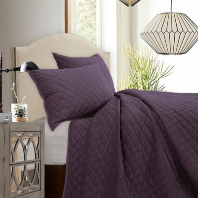 HiEnd Accents Diamond 3-Piece King Quilt Set, Purple, rollover