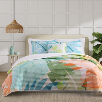 J. Queen Bold Tiki 3 Piece Full/Queen Quilt Set, Green, large