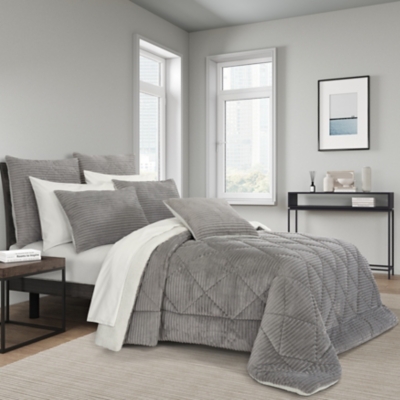 J. Queen New York Everett 3 Piece King Comforter Set, Light Gray, large