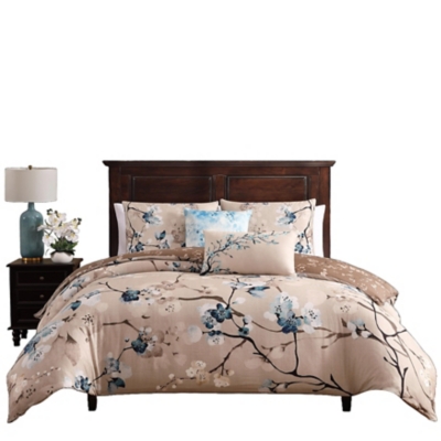 Bebejan® Blue Blossom 5 Piece Reversible Comforter Set, Taupe, rollover