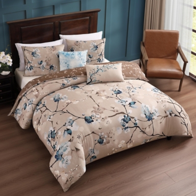 Bebejan® Blue Blossom 5 Piece Reversible Comforter Set, Taupe, large