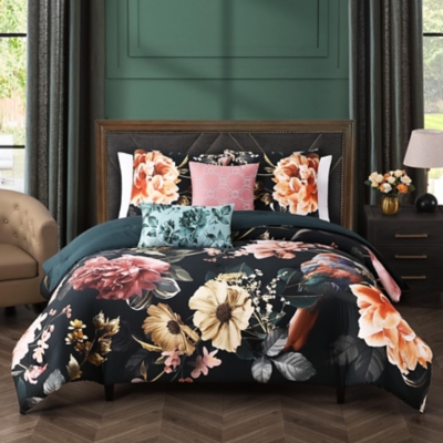 Bebejan® Botanical Birds 5 Piece Reversible Comforter Set, Black