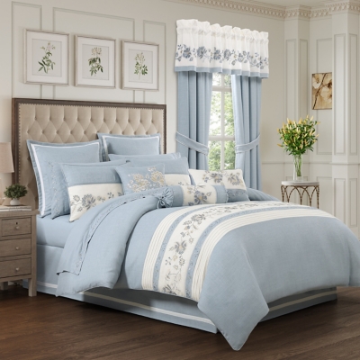 J. Queen New York Garden Bloom 4 Piece California King Comforter Set, Chambray, rollover