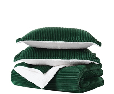 Brooklyn Loom Corduroy Plush 3-Piece King Comforter Set, Green, rollover