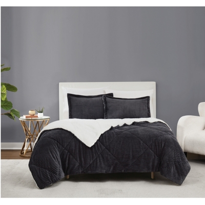 Brooklyn Loom Corduroy Plush 3-Piece King Comforter Set, Gray, rollover