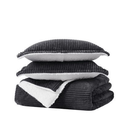 Brooklyn Loom Corduroy Plush 3-Piece King Comforter Set, Gray, large