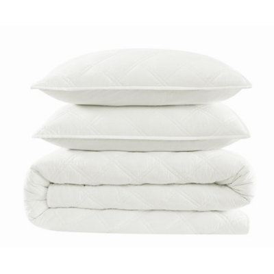 Brooklyn Loom Diamond Washed 2-Piece Twin Quilt Set, White, rollover