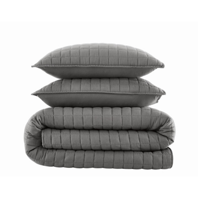 Brooklyn Loom Essential 3-Piece King Quilt Set, Gray, rollover