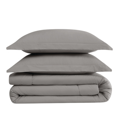Brooklyn Loom Percale 3-Piece Full/Queen Comforter Set, Gray, rollover