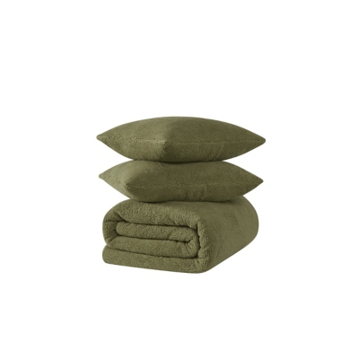 Brooklyn Loom Oversized Marshmallow 3-Piece Queen Comforter Set, Olive Green, rollover