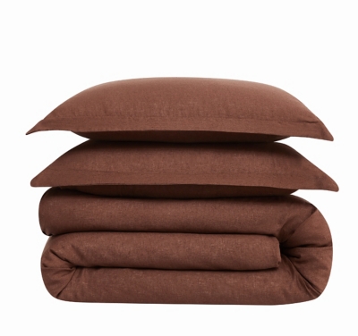 Brooklyn Loom Solid 3-Piece Full/Queen Comforter Set, Brown, rollover