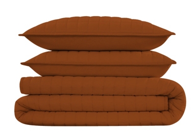 Brooklyn Loom Solid 3-Piece Full/Queen Quilt Set, Rust, rollover