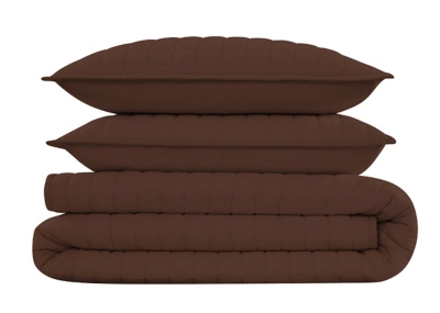 Brooklyn Loom Solid 3-Piece King Quilt Set, Brown, large