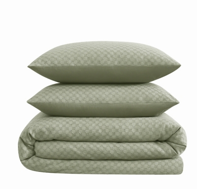 Brooklyn Loom Woven Texture 3-Piece Full/Queen Comforter Set, Green, rollover