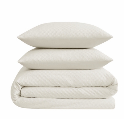 Brooklyn Loom Woven Texture 3-Piece Full/Queen Duvet Set, Cream, rollover