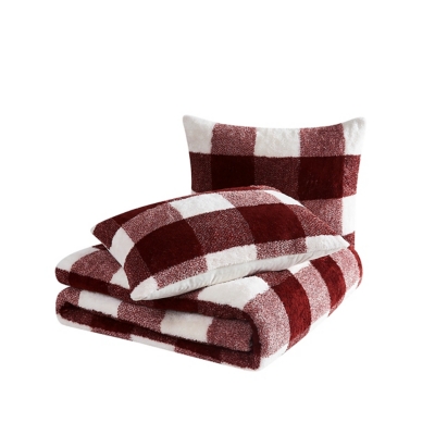 Cannon Cozy Buffalo Check 3-Piece Full/Queen Comforter Set, Burgundy, rollover