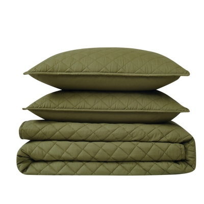 Cannon Percale 3-Piece Full/Queen Quilt Set, Olive Green, large