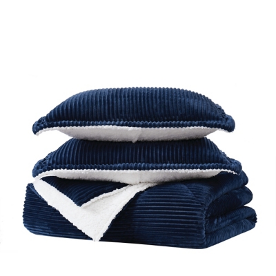 London Fog Plush 3-Piece King Comforter Set, Blue, large