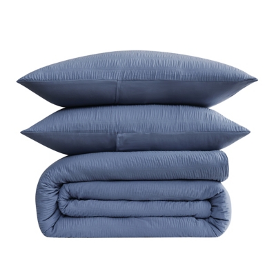 Truly Soft Crinkle 3-Piece Full/Queen Comforter Set, Blue, rollover