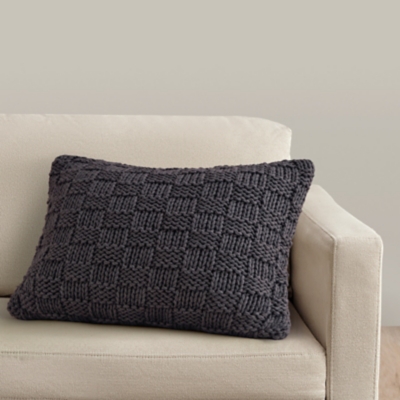 Ashley Luxe HiEnd Accents Chess Knit Dutch Euro Pillow, 28" x 38", Slate, 1PC, , large