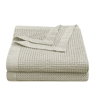 Ashley Luxe HiEnd Accents Stonewashed Cotton Waffle Weave Coverlet Set, Full/Queen, Light Tan, 3PC, , rollover