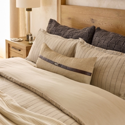 Ashley Luxe HiEnd Accents Herringbone Buckle Detailed Lumbar Pillow, 14" x 36", Sand, 1PC, , large