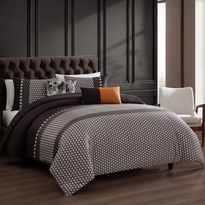 Bebejan Linear Luxe 5-Piece Queen Reversible Comforter Set, Purple, large