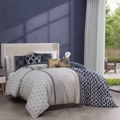 Bebejan Vertigeo 5-Piece Queen Reversible Comforter Set, Navy, large