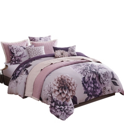 Bebejan Plum 8 Piece Queen Comforter Set, Purple, rollover