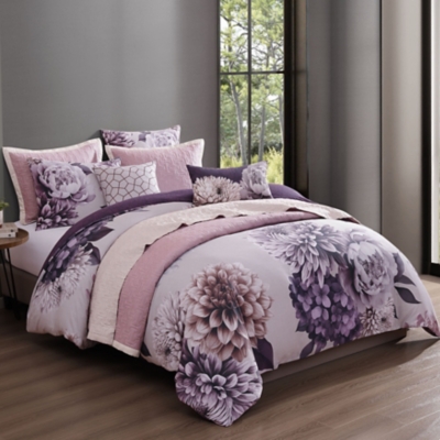Bebejan Plum 8 Piece Queen Comforter Set, Purple, large