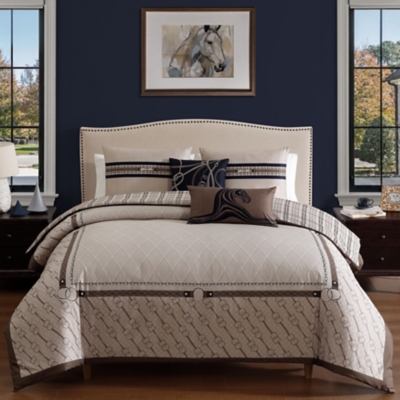 Bebejan Equestrian 5 Piece Queen Comforter Set, Tan, large