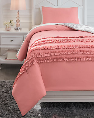 Avaleigh Twin Comforter Set, Pink/White/Gray, rollover