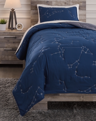 Ekin Twin Quilt Set, Navy/Gray, rollover