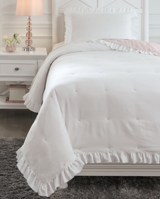 Jenalyn Twin Comforter Set, White/Light Pink, rollover