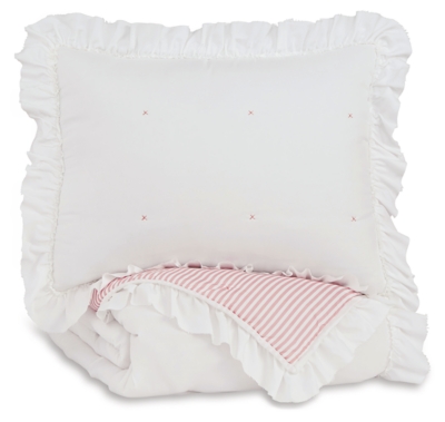 Jenalyn Twin Comforter Set, White/Light Pink, large