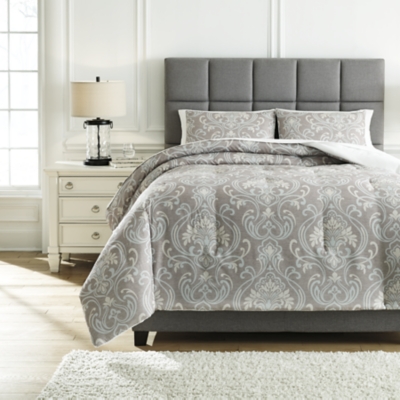 Noel 3-Piece Queen Comforter Set, Gray/Tan, large