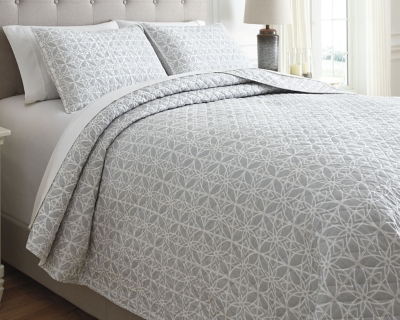Mayda 3-Piece Queen Quilt Set, Gray/White, large