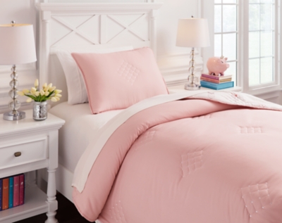 Lexann Twin Comforter Set, Pink/White/Gray, large