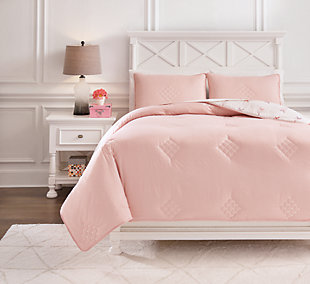 Lexann Full Comforter Set, Pink/White/Gray, rollover
