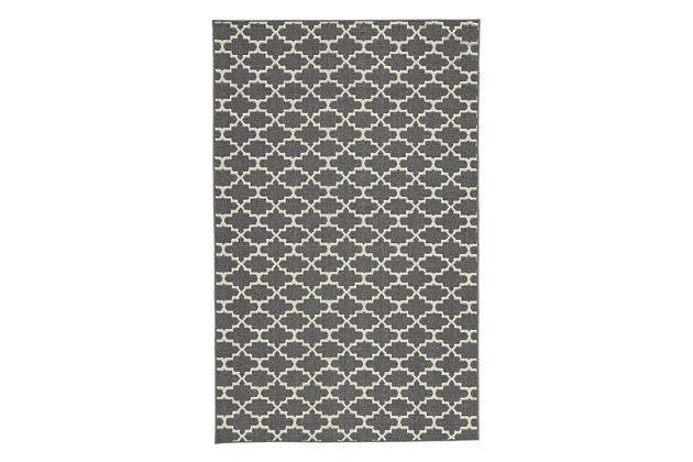 The Nathanael accent rug places high style and utility into full view. Its gray and cream gate pattern aesthetically pleases while adding a touch of exotic flair to your space. Rest assured, the durable polypropylene is equipped to withstand the tests of time.Machine tufted | Made of polypropylene | 7mm pile | Latex backing | Rug pad recommended | Imported | Spot clean