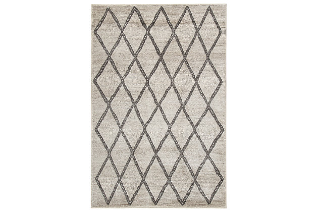 If you’re looking for contemporary style where you walk, the Jarmo rug delivers. Donning a beautiful gate design in shades of gray, cream and taupe, you’ll love how the soft pile feels on your feet—and how it matches with almost any color palette.Made of polypropylene | Machine woven | 11mm pile | Jute backing | Rug pad recommended | Spot clean only | Made in USA
