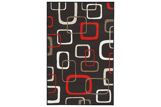 The Johan accent rug proves that retro-contemporary swagger is always in style. TV-shaped squares bounce off plush nylon in brown, white and red splendor for a multi-tonal, no-fuss finish.Made of nylon | Machine tufted | 3.5mm pile | Latex backing | Rug pad recommended | Imported | Spot clean