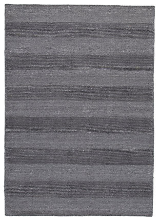 Shades of gray and chic stripes give the Kaelynn area rug a sense of casually cool style. Crafted for indoor-outdoor use, it’s the essence of easy, sophisticated living.Made of polyester | Indoor/outdoor safe | Hand woven | 2mm pile | No backing; rug pad recommended | Spot clean only | Imported