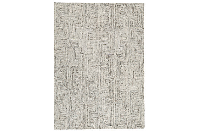 The Caronwell accent rug is elegant, exquisite, beautifully modern and adds the perfect finishing touch to your living room, dining room, bedroom or any other area in your home. The hand-tufted abstract weave design in shades of ivory, brown and gray is right at home in modern and industrial settings.Made of wool/polyester blend | Backed with cotton | Abstract weave design | Medium pile | Spot clean | Rug pad recommended | Imported